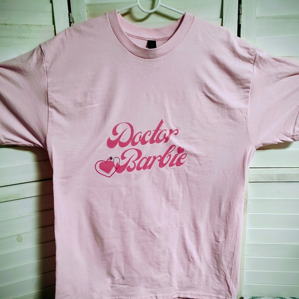 Barbie Custom Designed Women's Large Gildan Light Pink Cotton T-Shirt
